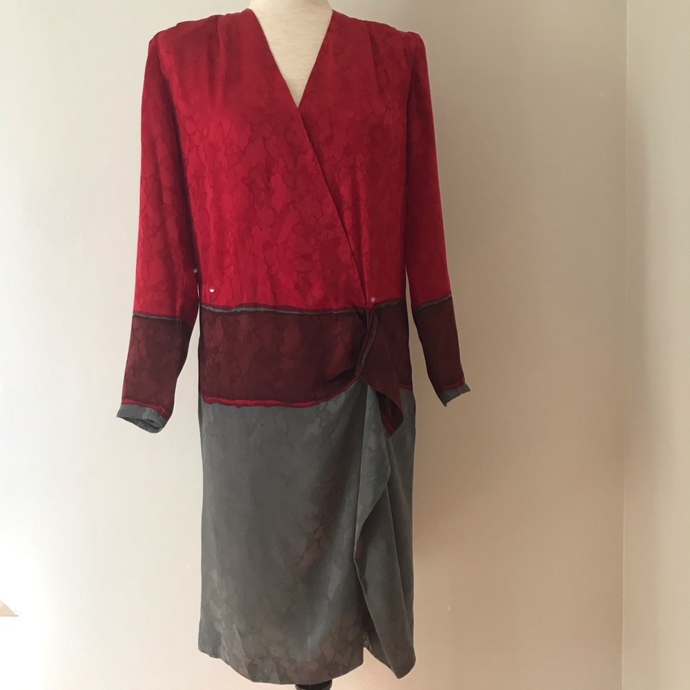 Silk Studio Vintage 80’s style Red and Grey Dress